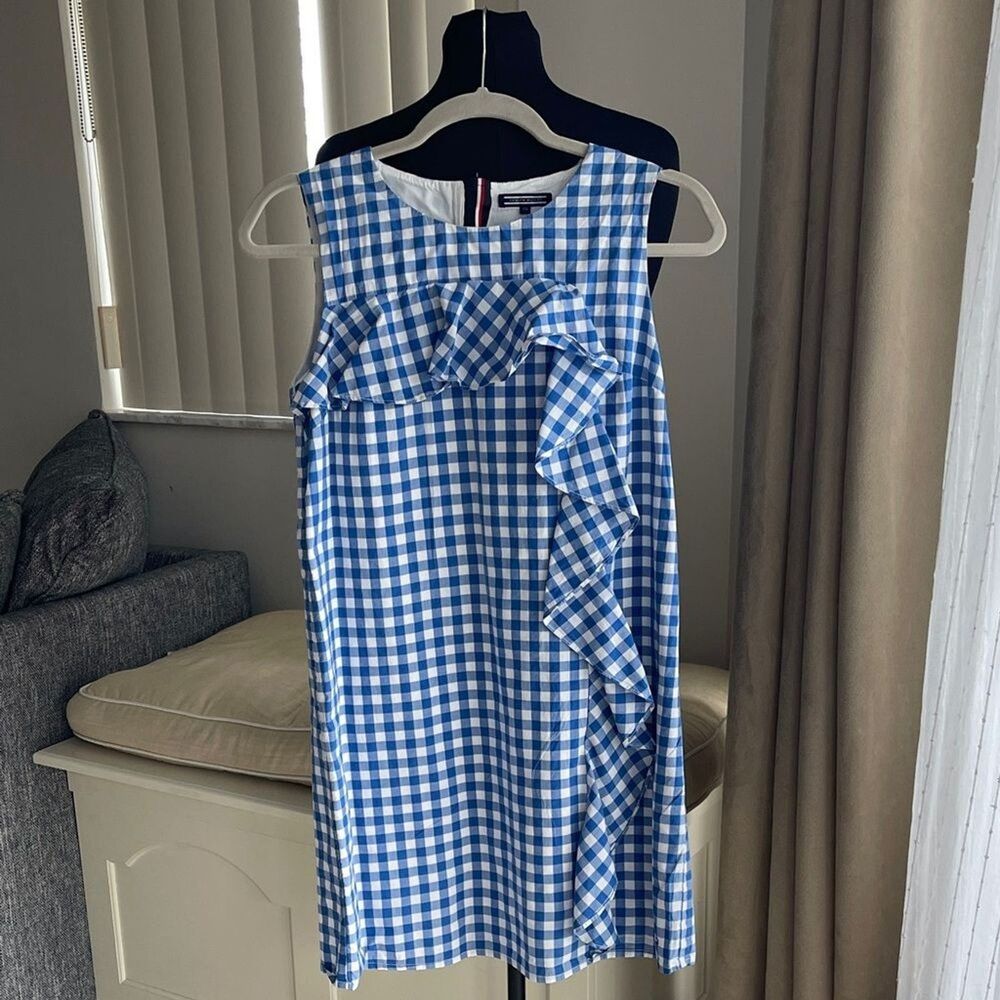 Tommy Hilfiger Blue Gingham Ruffle Teen Girl Dress Size 14/16 GIRLS